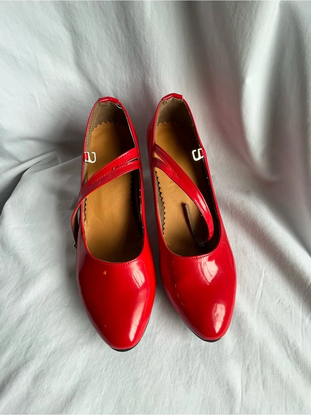 Red Patent Mary Jane Heels with Ankle Strap